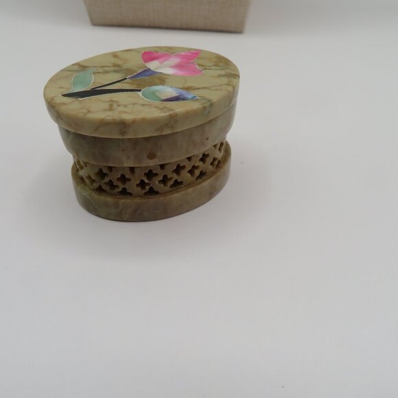 Soapstone Mother Of Pearl Trinket Box - Picture 3 of 11
